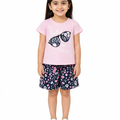 Girls Cute Floral Shorts Set with Graphic - Pink