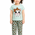 Girls Tiger Cat Print 2 Pcs Suit - Green