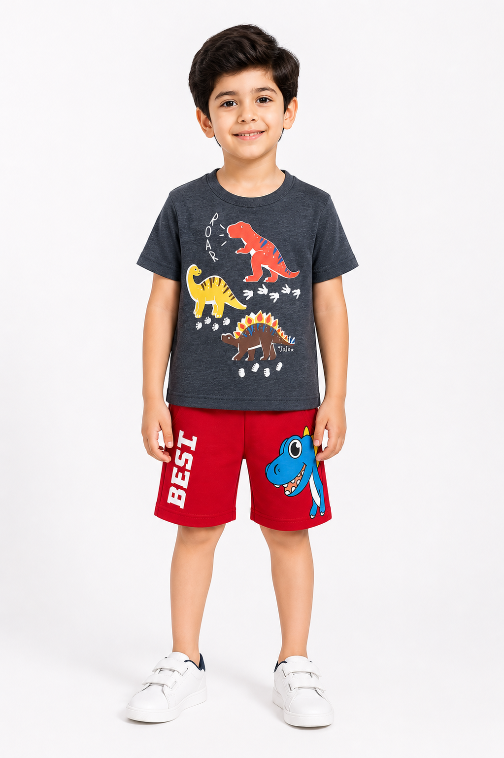 Kids Roar 3 Dino 2Pcs Suit - Gray & Red