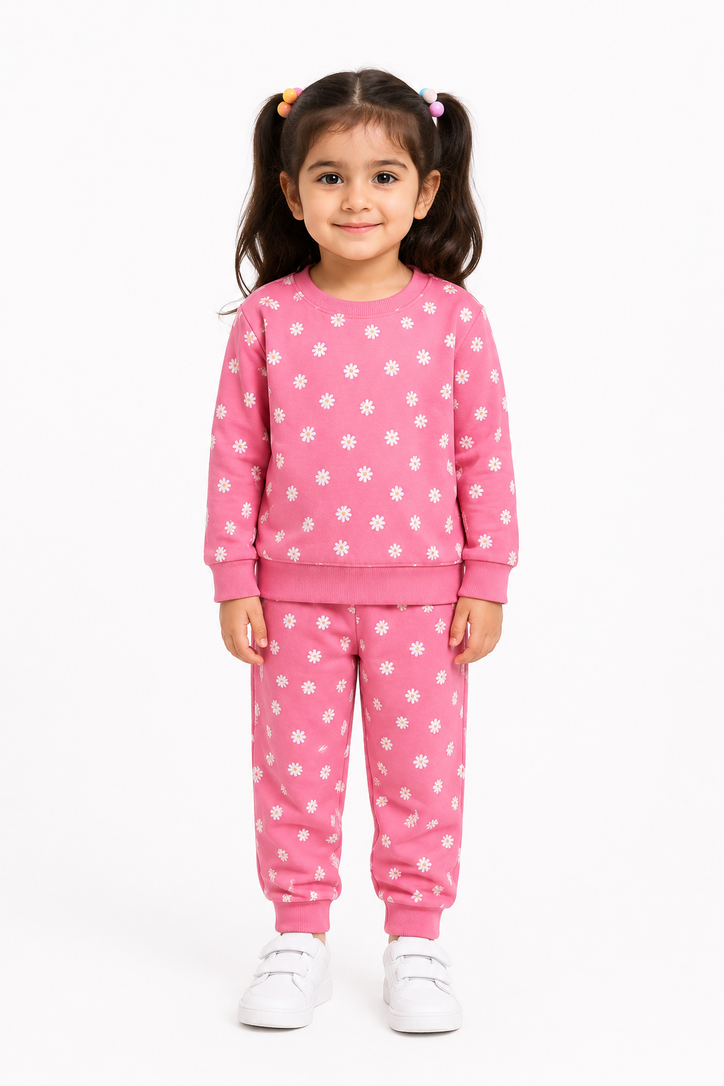 Girls Daisy Print - Fleece Tracksuit | Pink