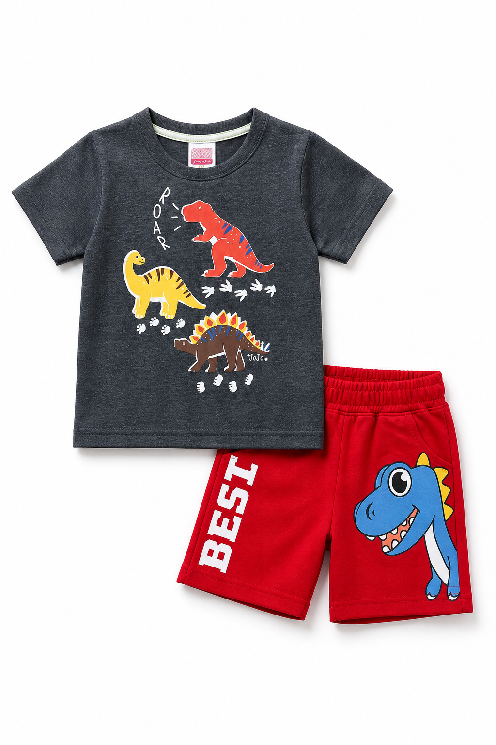 Kids Roar 3 Dino 2Pcs Suit - Gray & Red