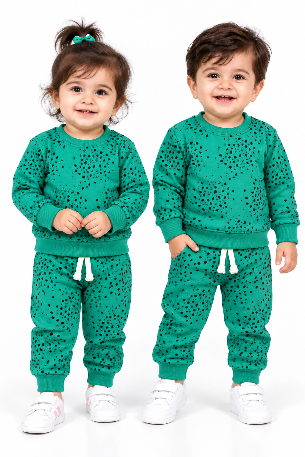 Kids Leopard Print Fleece Tracksuit | Green