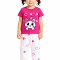 Girls Heart Katty Print 2 Pcs Suit - Pink