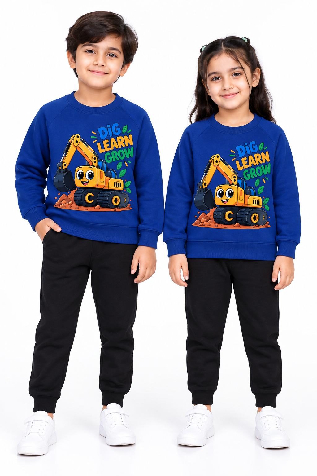 Kids Construction Digger Fleece Tracksuit | Royal Blue & Black