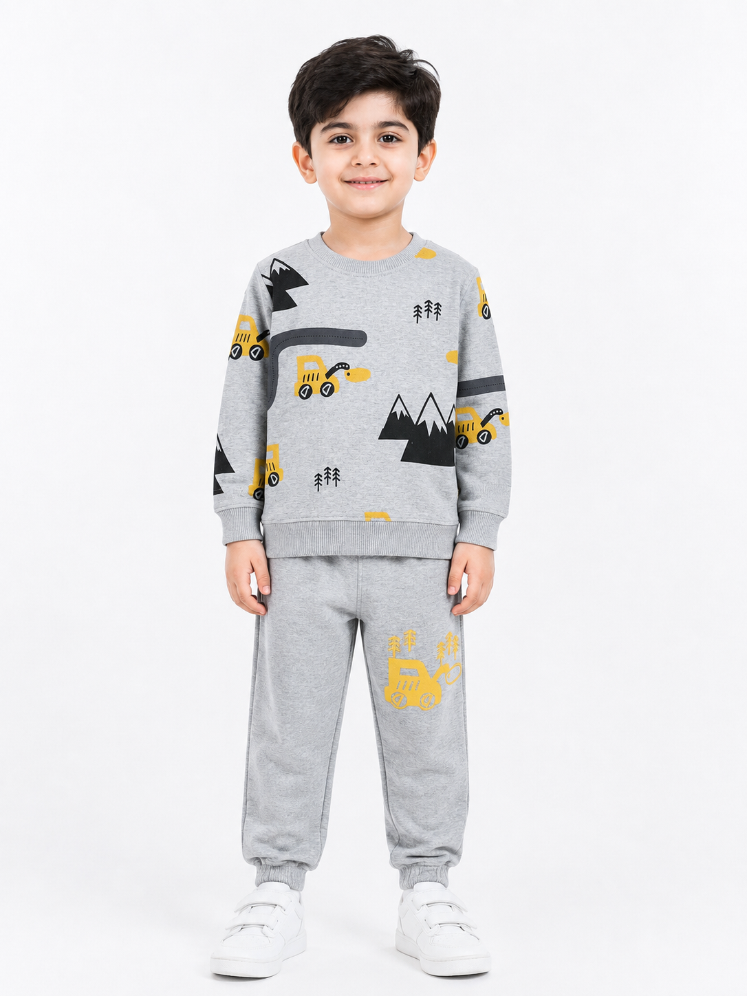 Boys Construction Truck Print Winter Track Suit - Gray