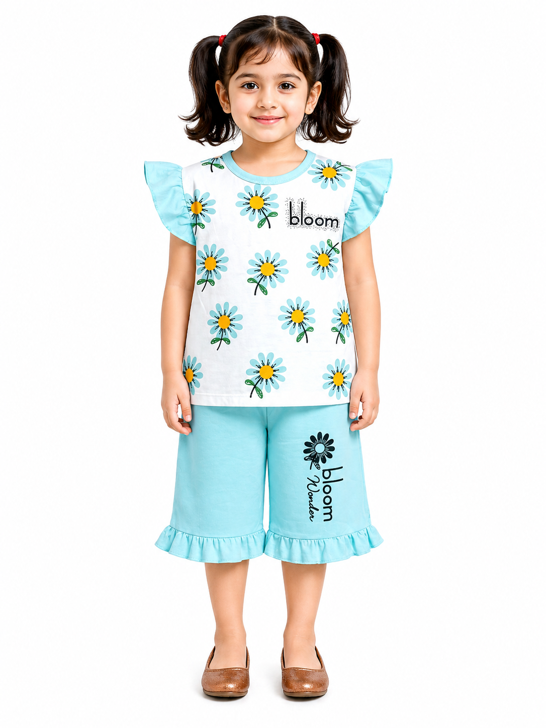 Girls Bloom Sunflower Print 2Pcs Suit