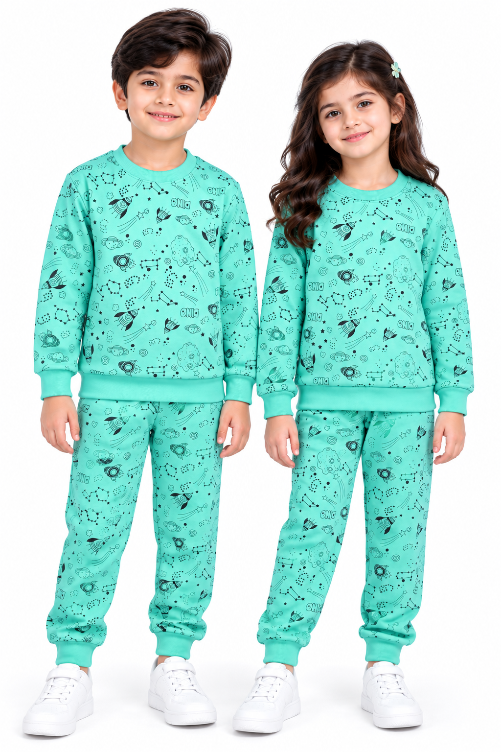 Kids Space Printed Fleece Tracksuit | Mint Green