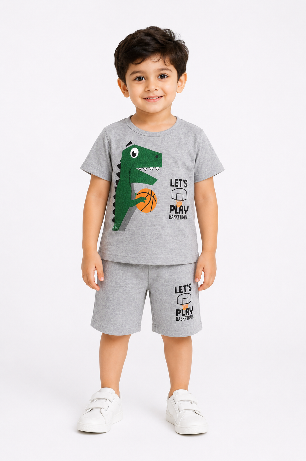 Kids Dino Lest Ply 2 Pcs Suit - Gray