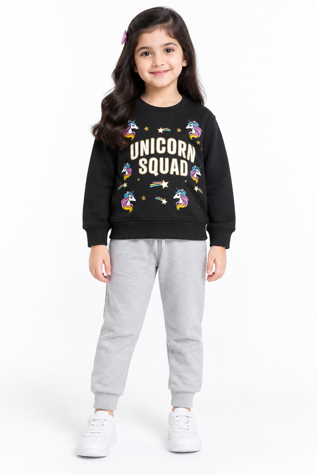 Girls Unicorn Squad Fleece Tracksuit | Black & Grey