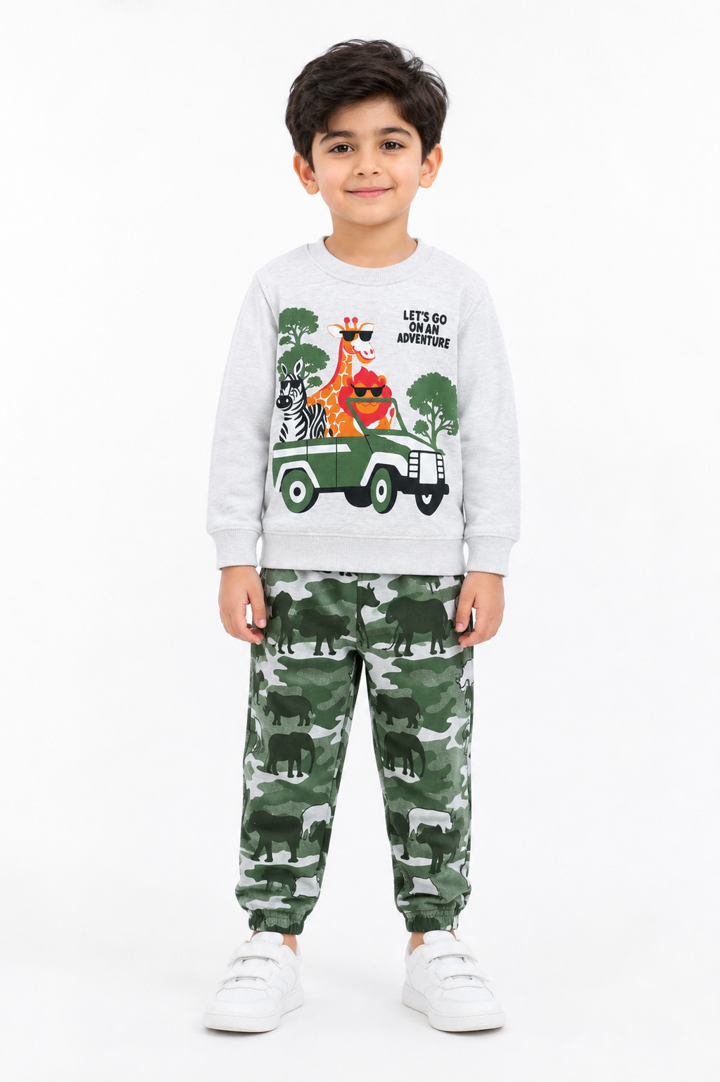 Boys Safari Adventure Print Winter Track Suit - Gray