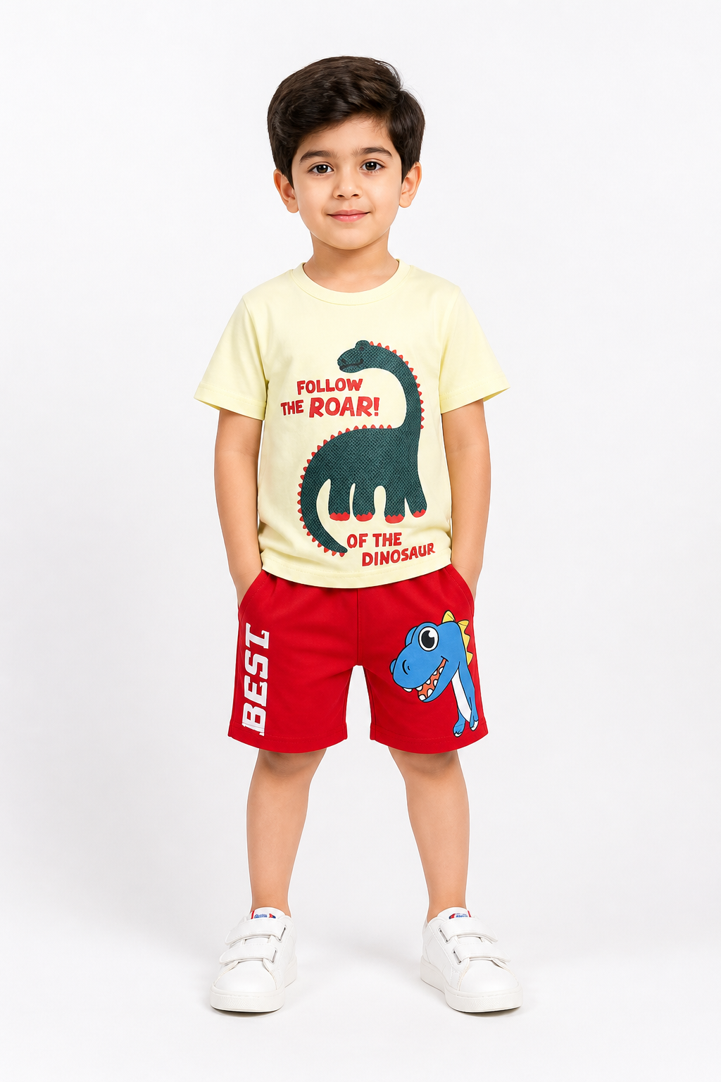 Kids Follow The Roar Dino 2Pcs Suit - Yellow & Red