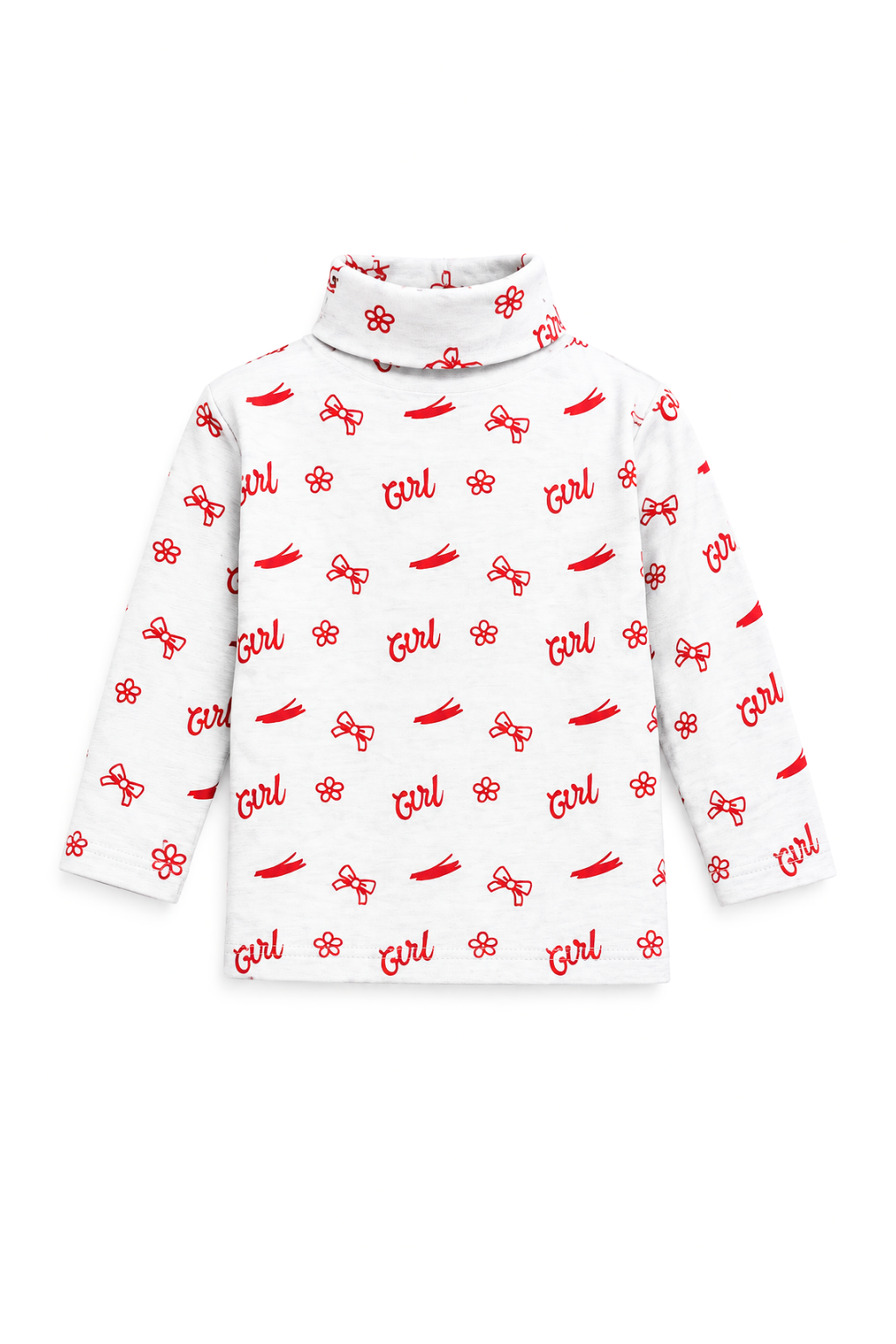 Girls Girl Bow & Flower Print Highneck | White & Red