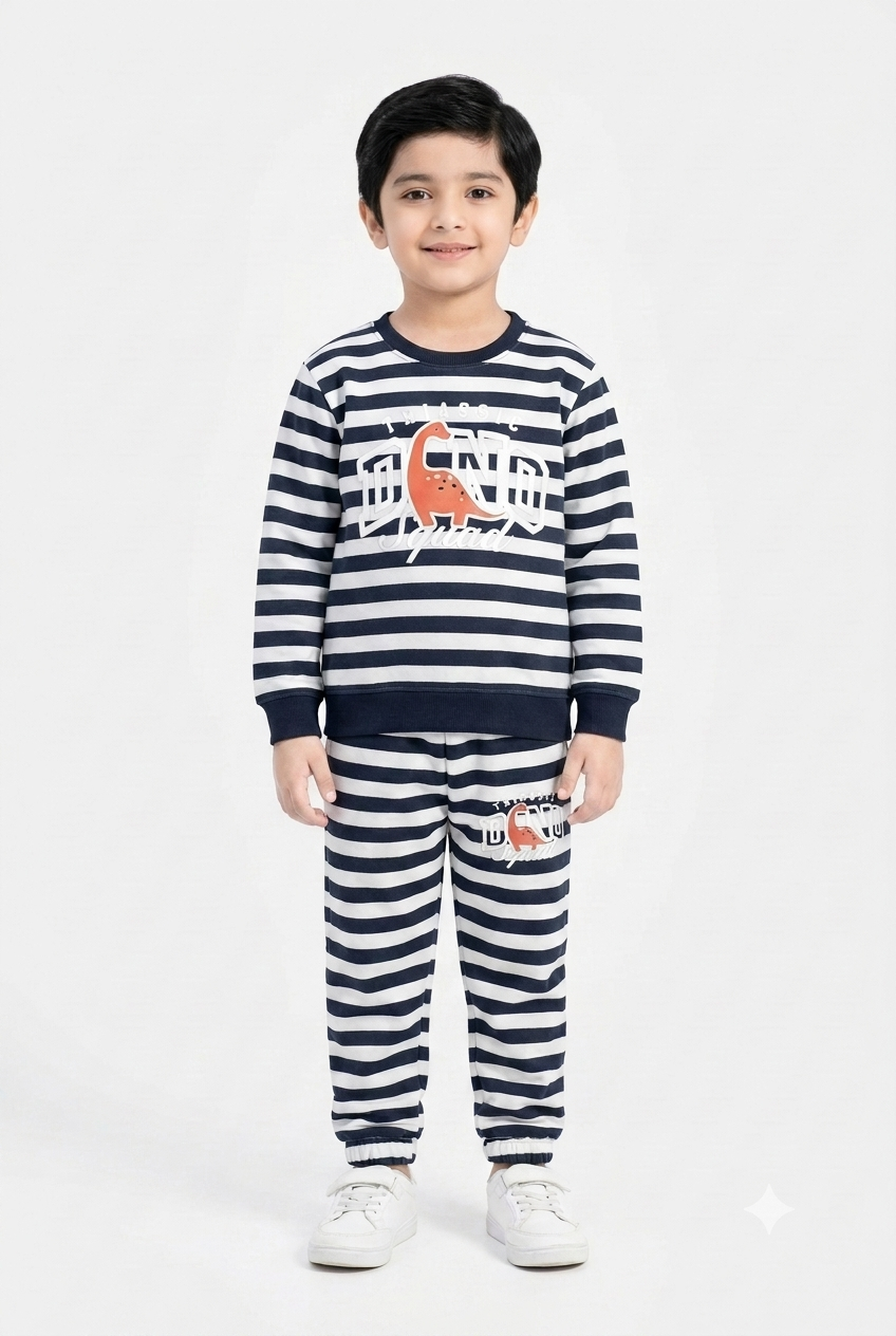 Kids Dinosaur Print - Fleece Tracksuit | Navy Blue