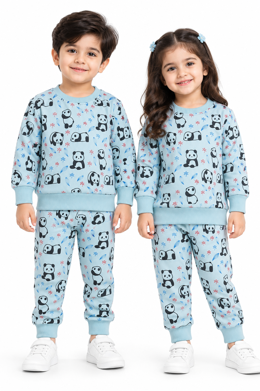 Kids Panda Print Fleece Tracksuit | Sky Blue