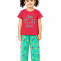 Kids Beautiful Cat Print Night Suit - Red & Green