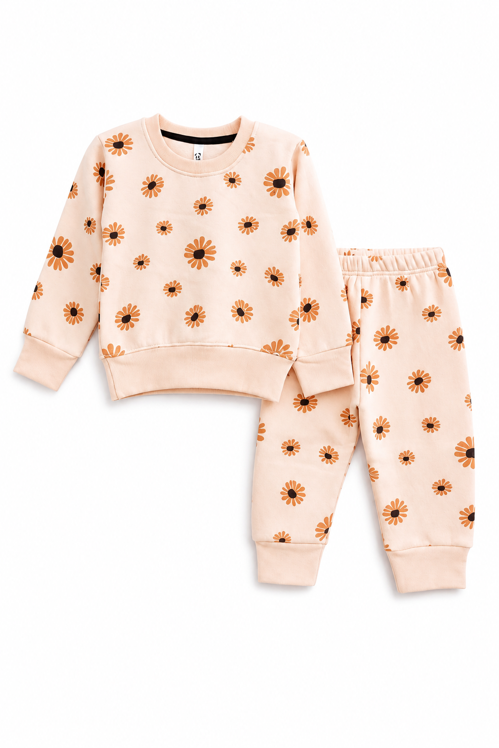 Girls Daisy Floral Print - Fleece Tracksuit | Peach