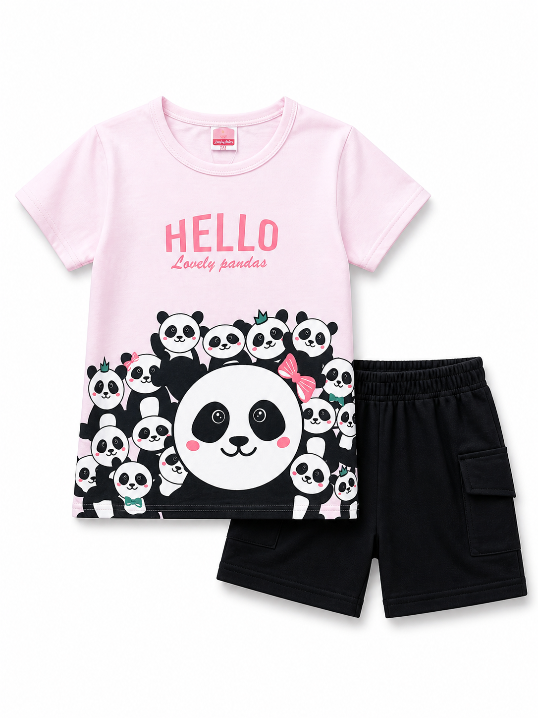 Kids Hello Lovely Pandas 2Pcs - Pink & Black