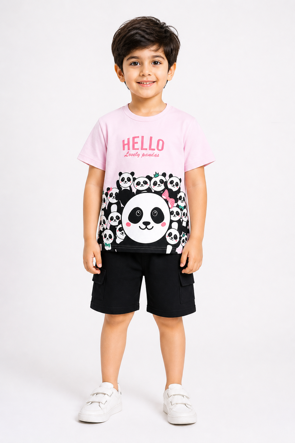 Kids Hello Lovely Pandas 2Pcs - Pink & Black
