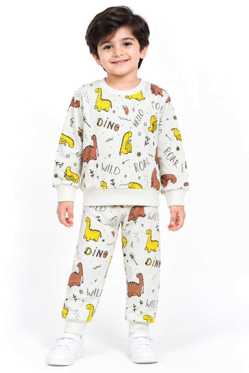 Boys Dinosaur Print Fleece Tracksuit | White
