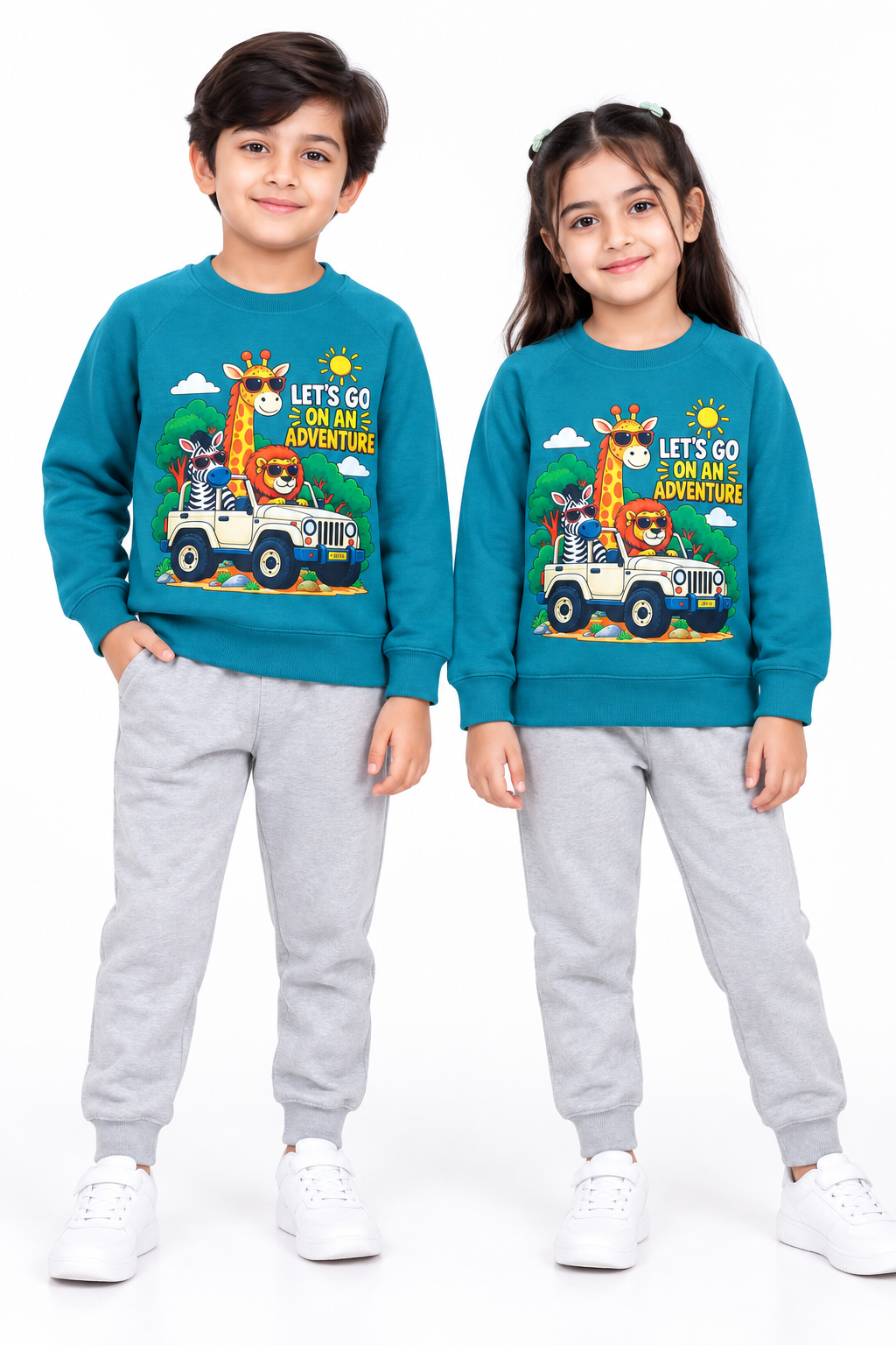 Kids Safari Adventure Fleece Tracksuit | Turquoise & Grey