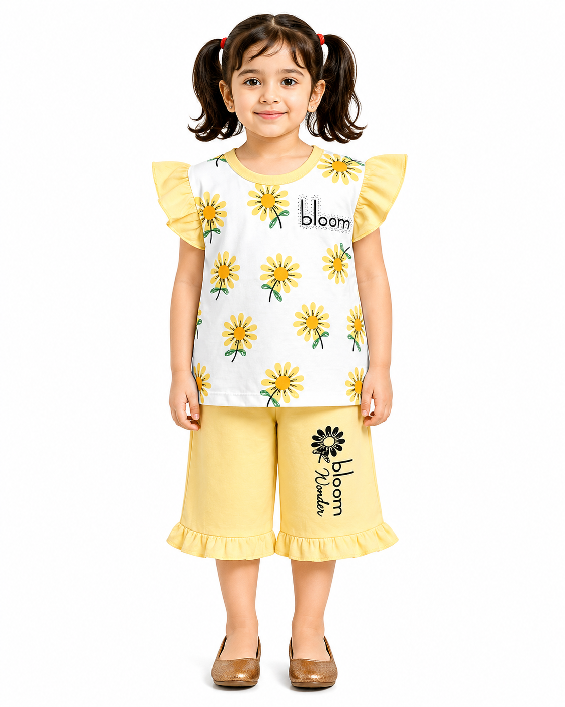 Girls Bloom Sunflower Print 2Pcs Suit