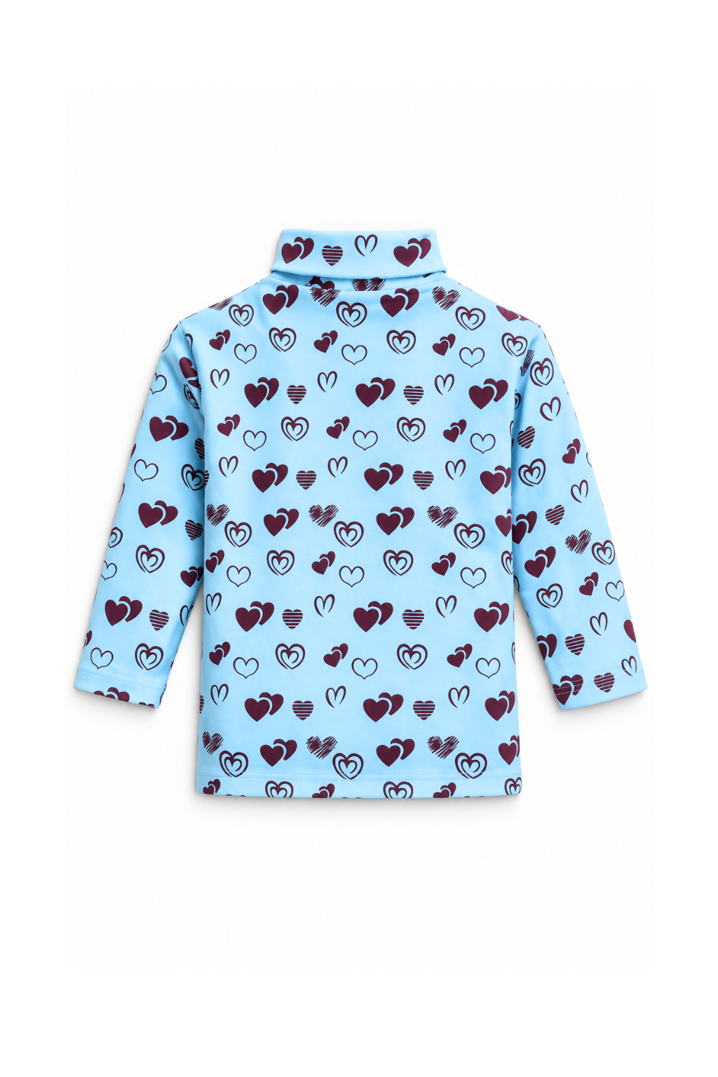Girls Heart Print Highneck | Sky Blue & Maroon